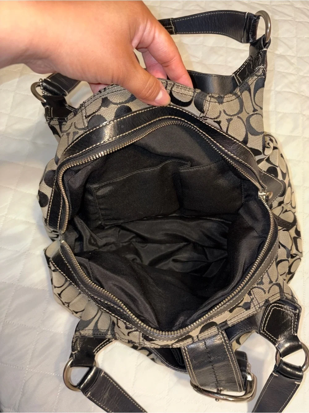 Coach Signature Hobo Bag in Khaki and Black